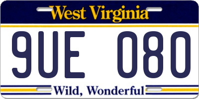 WV license plate 9UE080