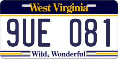 WV license plate 9UE081
