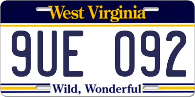 WV license plate 9UE092