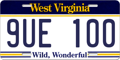 WV license plate 9UE100