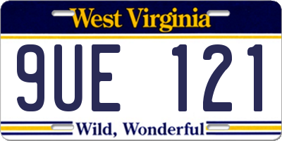 WV license plate 9UE121