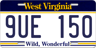 WV license plate 9UE150
