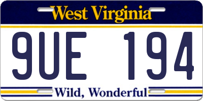 WV license plate 9UE194