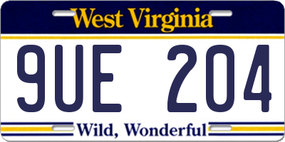 WV license plate 9UE204