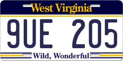 WV license plate 9UE205