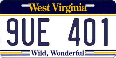 WV license plate 9UE401