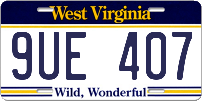 WV license plate 9UE407