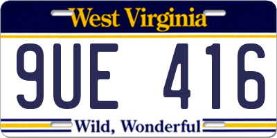 WV license plate 9UE416