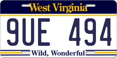 WV license plate 9UE494