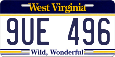 WV license plate 9UE496