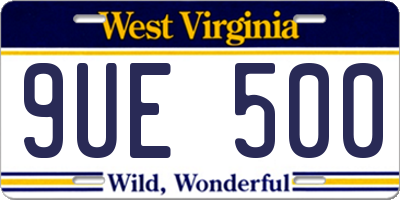 WV license plate 9UE500