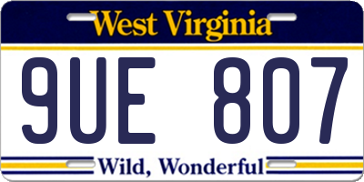 WV license plate 9UE807