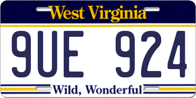 WV license plate 9UE924