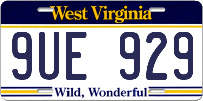 WV license plate 9UE929