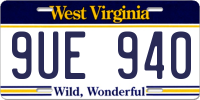 WV license plate 9UE940