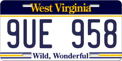 WV license plate 9UE958