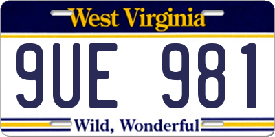 WV license plate 9UE981