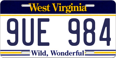WV license plate 9UE984