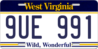 WV license plate 9UE991