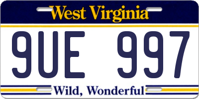 WV license plate 9UE997