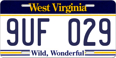 WV license plate 9UF029
