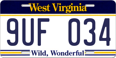 WV license plate 9UF034
