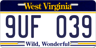 WV license plate 9UF039