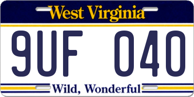 WV license plate 9UF040