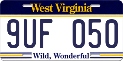 WV license plate 9UF050