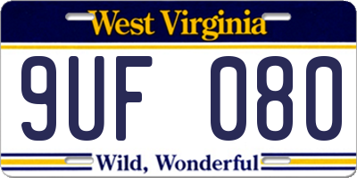 WV license plate 9UF080