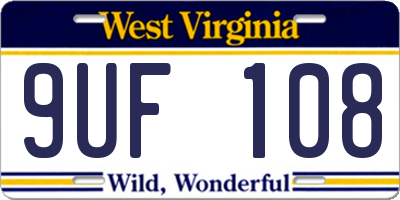 WV license plate 9UF108