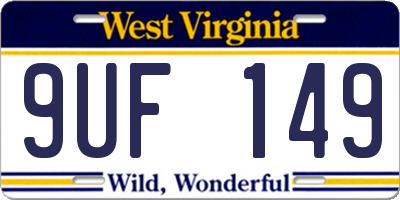 WV license plate 9UF149