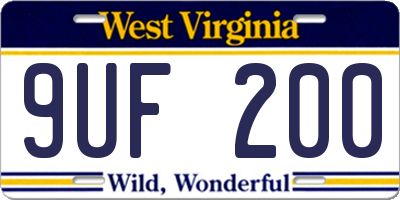 WV license plate 9UF200