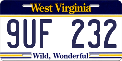 WV license plate 9UF232
