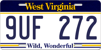 WV license plate 9UF272