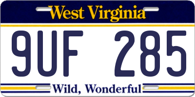 WV license plate 9UF285