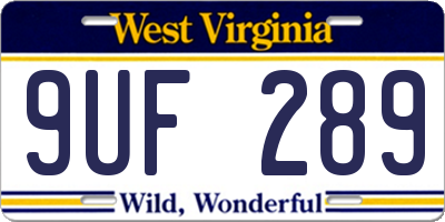 WV license plate 9UF289