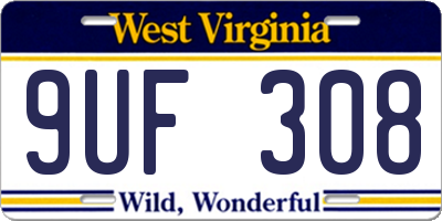 WV license plate 9UF308