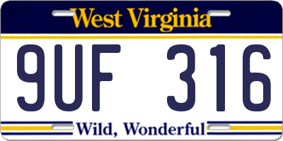 WV license plate 9UF316