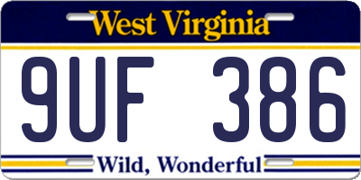 WV license plate 9UF386