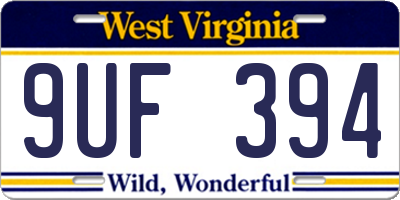 WV license plate 9UF394