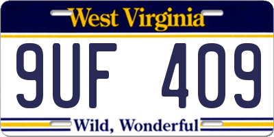 WV license plate 9UF409