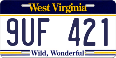 WV license plate 9UF421