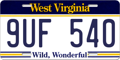 WV license plate 9UF540