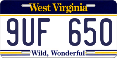 WV license plate 9UF650
