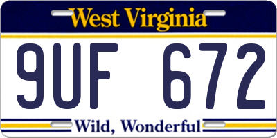 WV license plate 9UF672
