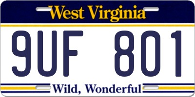 WV license plate 9UF801