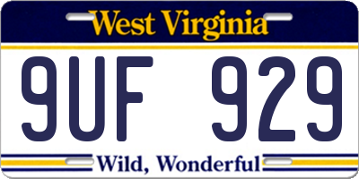 WV license plate 9UF929