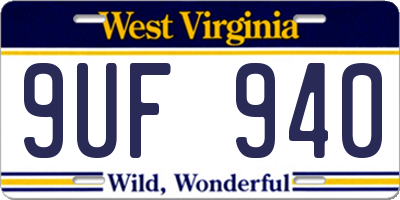 WV license plate 9UF940