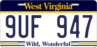 WV license plate 9UF947